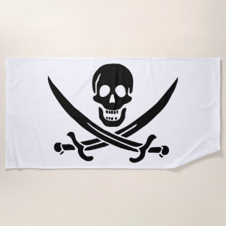 Pirate Flag Skull Crossed Swords Beach Towel