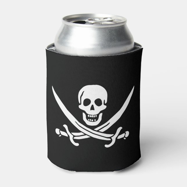 Pirate Flag Skull Crossed Swords Can Cooler (Can Front)
