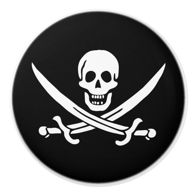 Pirate Flag Skull Crossed Swords Ceramic Knob (Front)