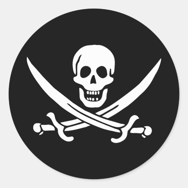 Pirate Flag Skull Crossed Swords Classic Round Sticker (Front)
