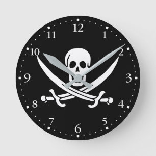 Pirate Flag Skull Crossed Swords Round Clock