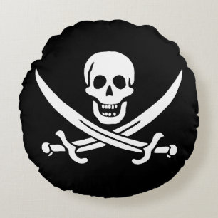 Pirate Flag Skull Crossed Swords Round Cushion