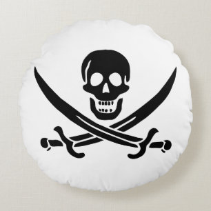 Pirate Flag Skull Crossed Swords Round Cushion