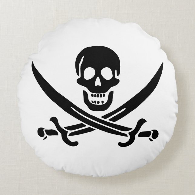 Pirate Flag Skull Crossed Swords Round Cushion (Front)