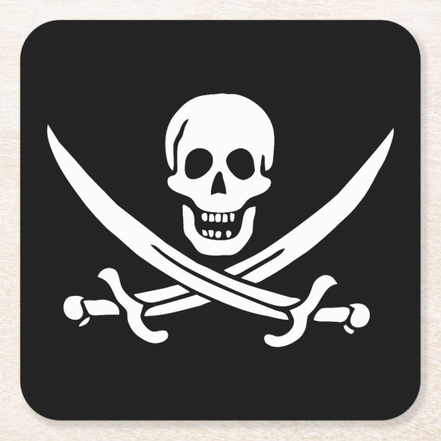 Pirate Flag Skull Crossed Swords Square Paper Coaster (Front)