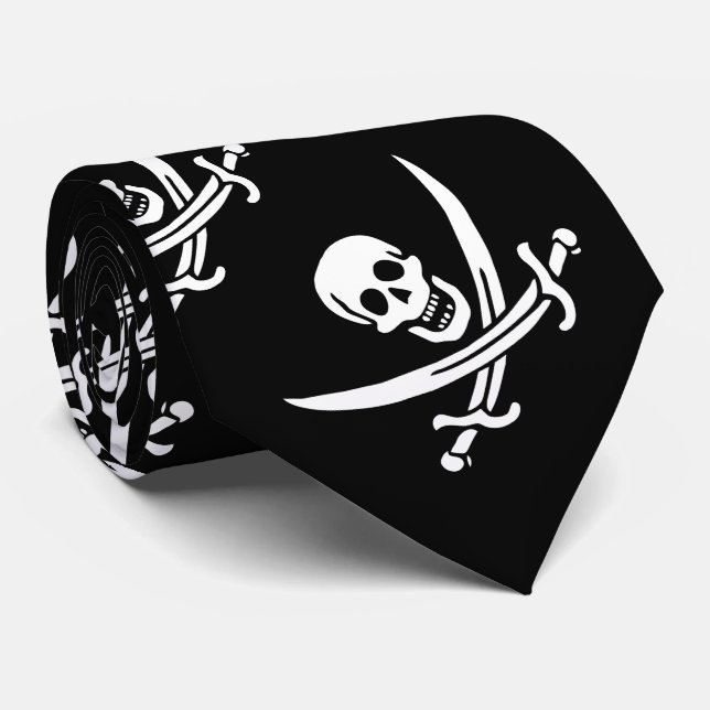 Pirate Flag Skull Crossed Swords Tie (Rolled)
