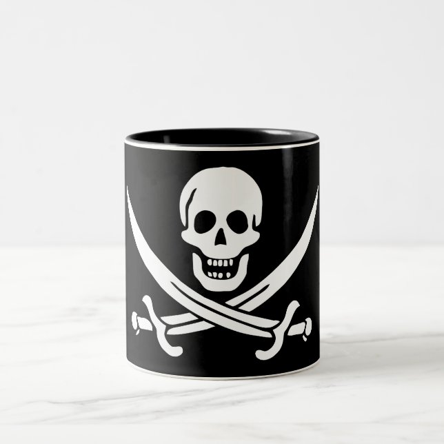 Pirate Flag Skull Crossed Swords Two-Tone Coffee Mug (Center)