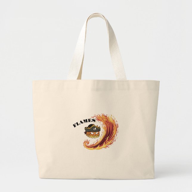 Pirate Flames – Fiery Swashbuckling Design Large Tote Bag (Front)