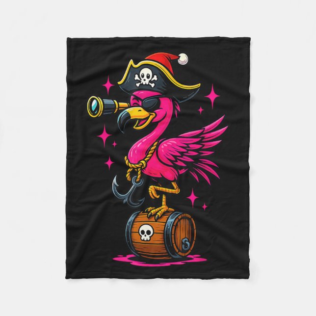 Pirate Flamingo Adventure Map Jolly Roger Hallowee Fleece Blanket (Front)