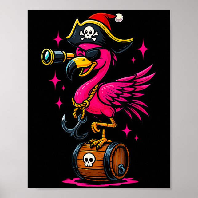 Pirate Flamingo Adventure Map Jolly Roger Hallowee Poster (Front)