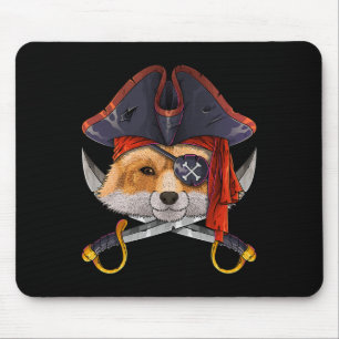 Pirate Fox Jolly Roger Halloween Costume Crossbone Mouse Pad