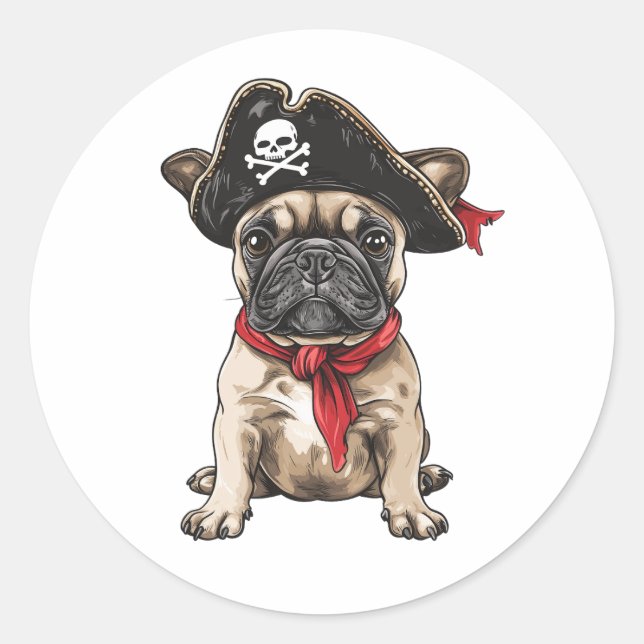 Pirate French Bulldog Skull Crossbones Classic Round Sticker (Front)