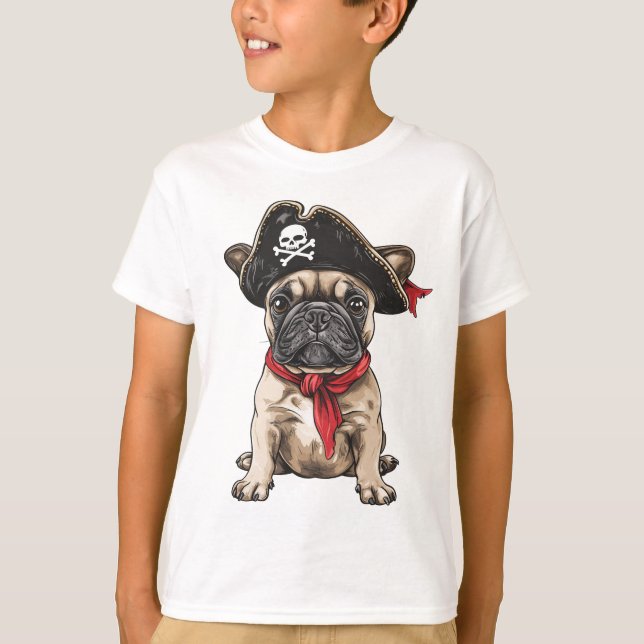 Pirate French Bulldog Skull Crossbones T-Shirt (Front)