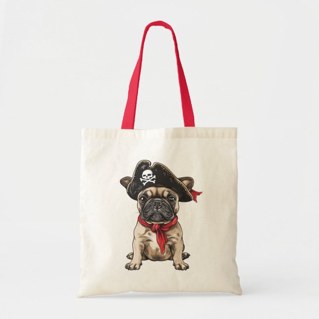 Pirate French Bulldog Skull Crossbones Tote Bag (Front)