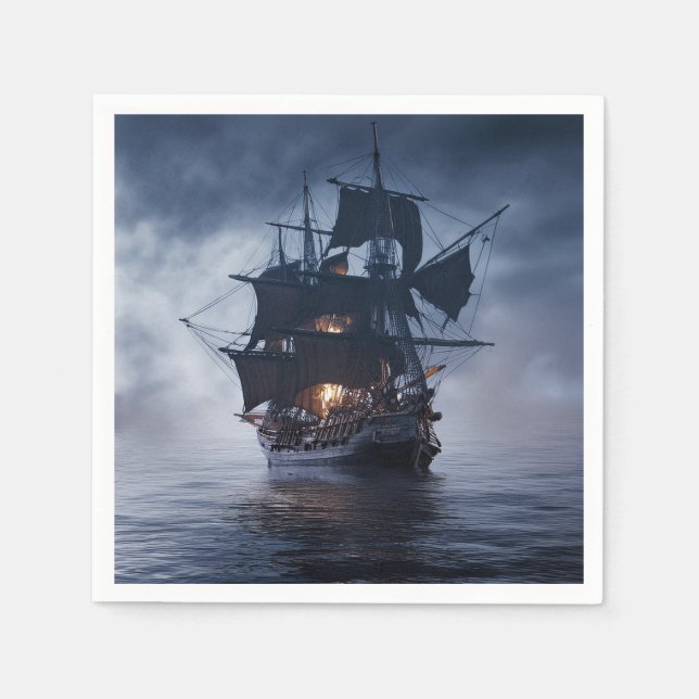 Pirate Galleon on a foggy night Napkin (Front)