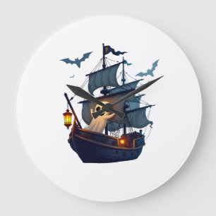 Pirate Ghost Ship � Scary Halloween Tee Large Clock