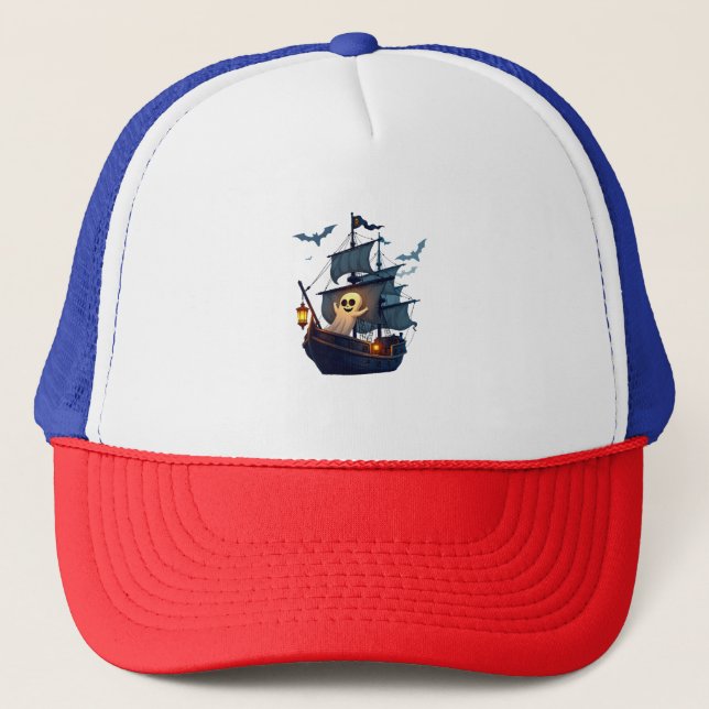 Pirate Ghost Ship � Scary Halloween Tee Trucker Hat (Front)