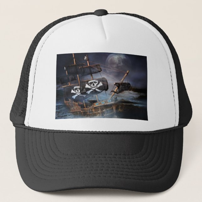 PIRATE GHOST SHIP TRUCKER HAT (Front)