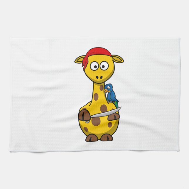 Pirate Giraffe Cartoon Tea Towel (Horizontal)