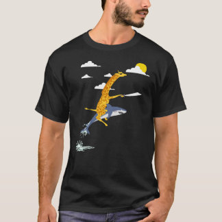 Pirate giraffe rides on shark   T-Shirt