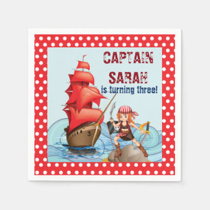 Pirate Girl Birthday Party Boat cartoon style Napkin