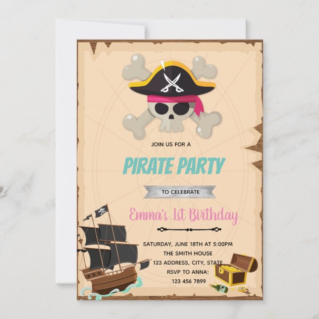 Pirate girl birthday shower invitation (Front)