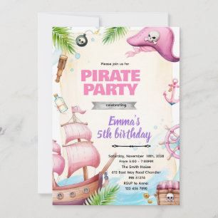 Pirate girl birthday theme invitation