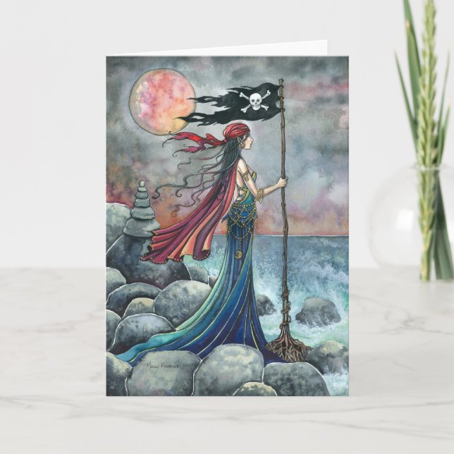 Pirate Girl Gothic Fantasy Art Greeting Card (Front)