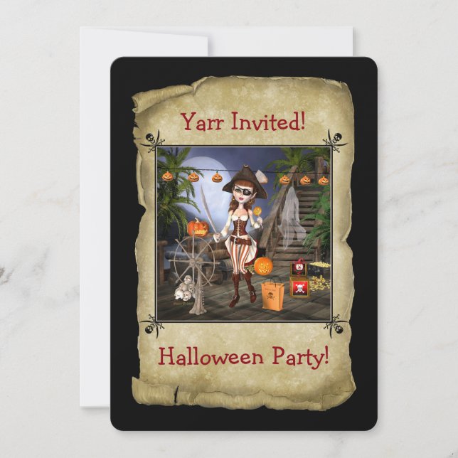 Pirate Girl Halloween Party Card Invitation (Front)