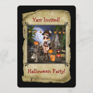 Pirate Girl Halloween Party Card Invitation