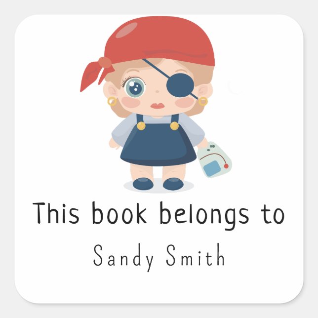 Pirate girl - This book belongs to Square Sticker (Front)