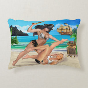 PIRATE GIRLS CATFIGHTING DECORATIVE CUSHION