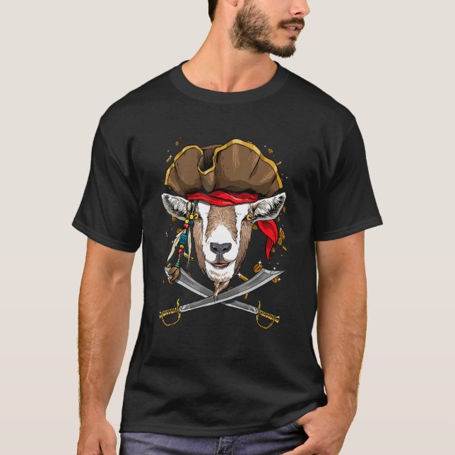 Pirate Goat Jolly Roger Flag Nautical Farmer Goat  T-Shirt (Front)