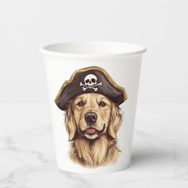 Pirate Golden Retriever Dog Skull Paper Cups (Front)