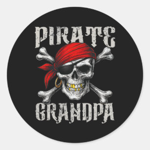 Pirate Grandpa Jolly Roger Flag And Skull Crossbon Classic Round Sticker