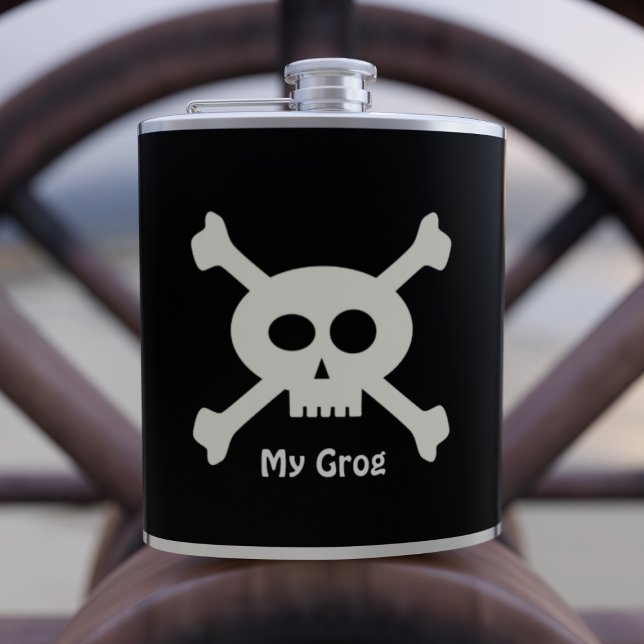 Pirate Grog Cute Skull & Crossbones Hip Flask (Creator Uploaded)