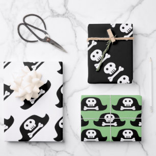 Pirate Hat Black Skull Crossbones Pattern Kids Wrapping Paper Sheet