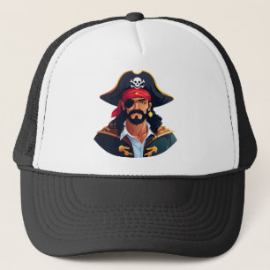 Pirate head with hat sailor and Eye Patch and Bear