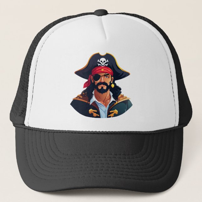 Pirate head with hat sailor and Eye Patch and Bear (Front)