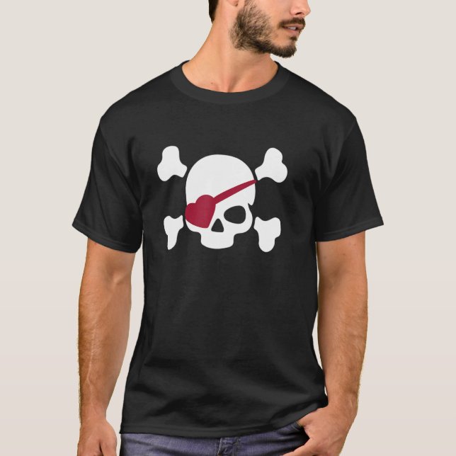 Pirate Heart Eye Patch Valentine Day T-Shirt (Front)