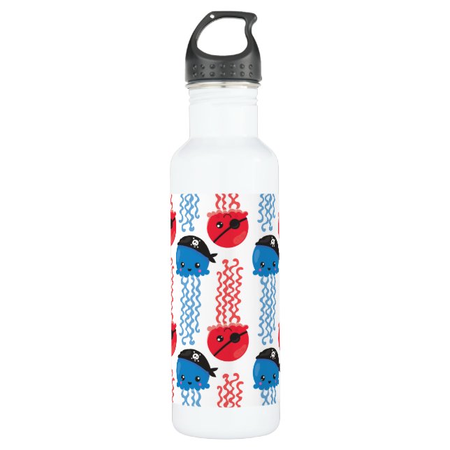 Pirate Jellyfish, Jellyfish Pattern, Sea Animals 710 Ml Water Bottle (Front)