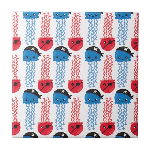 Pirate Jellyfish, Jellyfish Pattern, Sea Animals Ceramic Tile (Front)