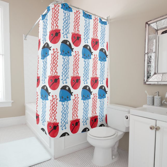 Pirate Jellyfish, Jellyfish Pattern, Sea Animals Shower Curtain (In Situ)