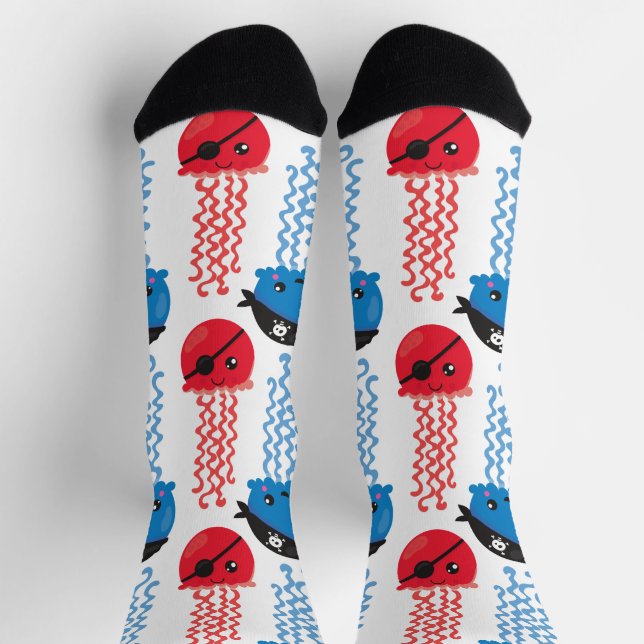 Pirate Jellyfish, Jellyfish Pattern, Sea Animals Socks (Top)