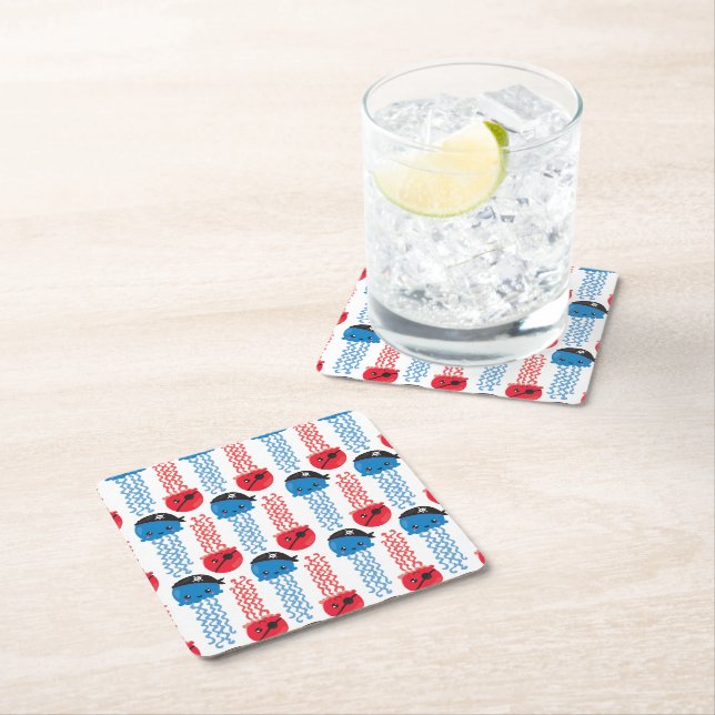 Pirate Jellyfish, Jellyfish Pattern, Sea Animals Square Paper Coaster (Insitu)