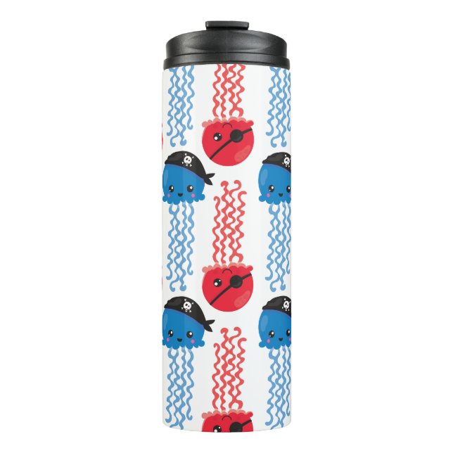 Pirate Jellyfish, Jellyfish Pattern, Sea Animals Thermal Tumbler (Front)
