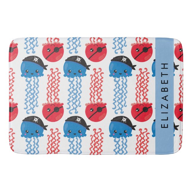 Pirate Jellyfish, Jellyfish Pattern, Your Name Bath Mat (Front)