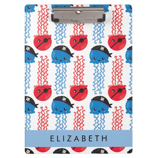 Pirate Jellyfish, Jellyfish Pattern, Your Name Clipboard (Front)