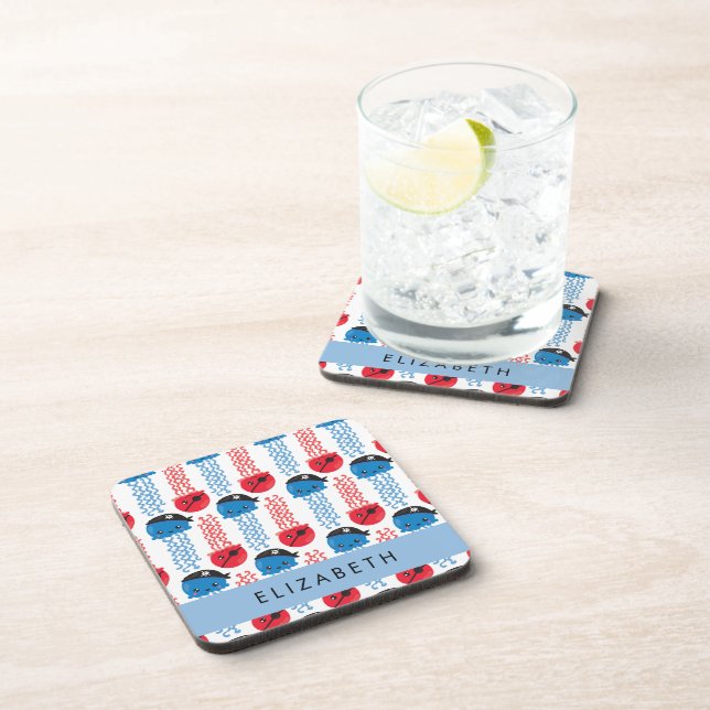 Pirate Jellyfish, Jellyfish Pattern, Your Name Coaster (Right Side)