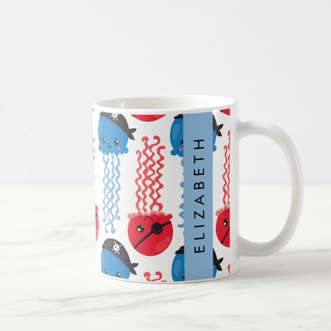 Pirate Jellyfish, Jellyfish Pattern, Your Name Coffee Mug (Right)